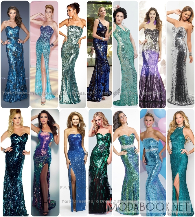Длинные платья на выпускной 2014 из блестящих тканей